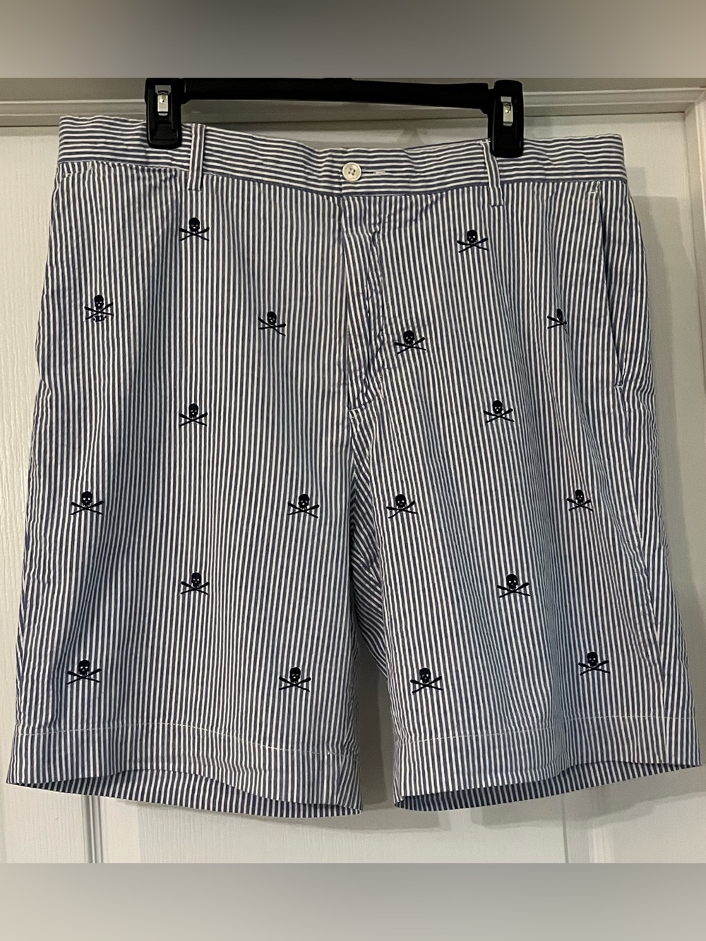 Polo Ralph Lauren Stretch Classic Fit Blue Striped Navy Emb Skulls Adult Shorts